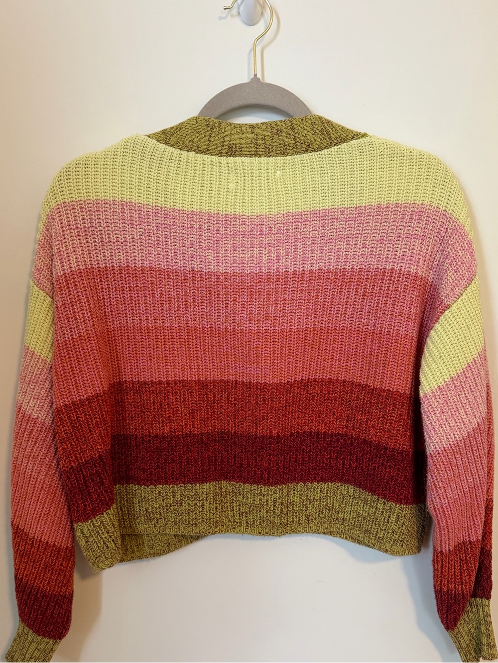 Urban Outfitters Striped Cropped Cardigan in Pink, Red, Yellow and Olive - Picture 4 of 4